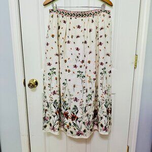 MAX STUDIO BOHO FLORAL WILDFLOWER PRINTS LINEN BLEND MAXI SKIRT